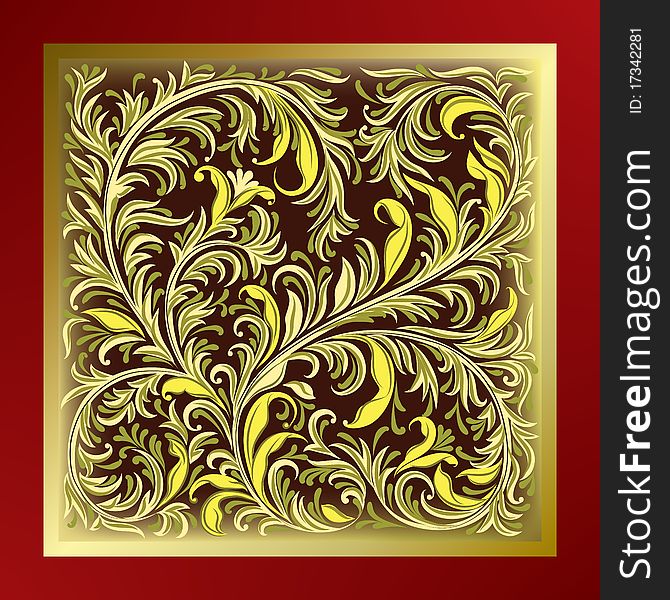 Abstract background with golden floral ornament on black. Abstract background with golden floral ornament on black