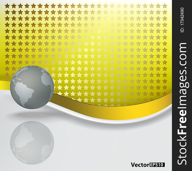 Abstract background with grey globe and gold stars