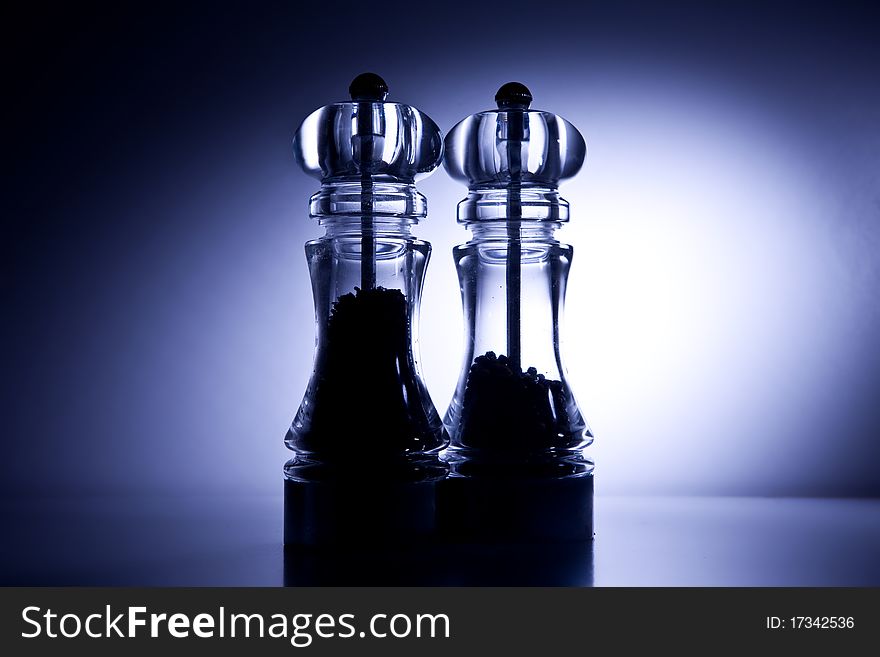 Photo of salt and pepper mill with backlight