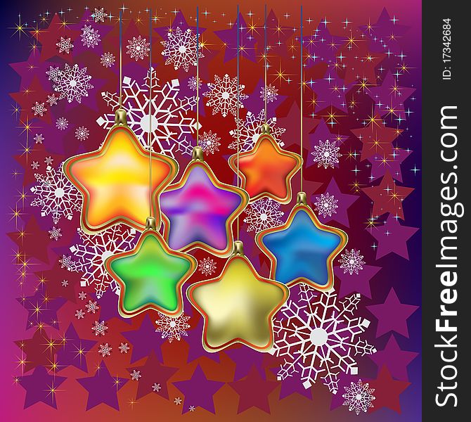 Abstract christmas background with colored stars on dark