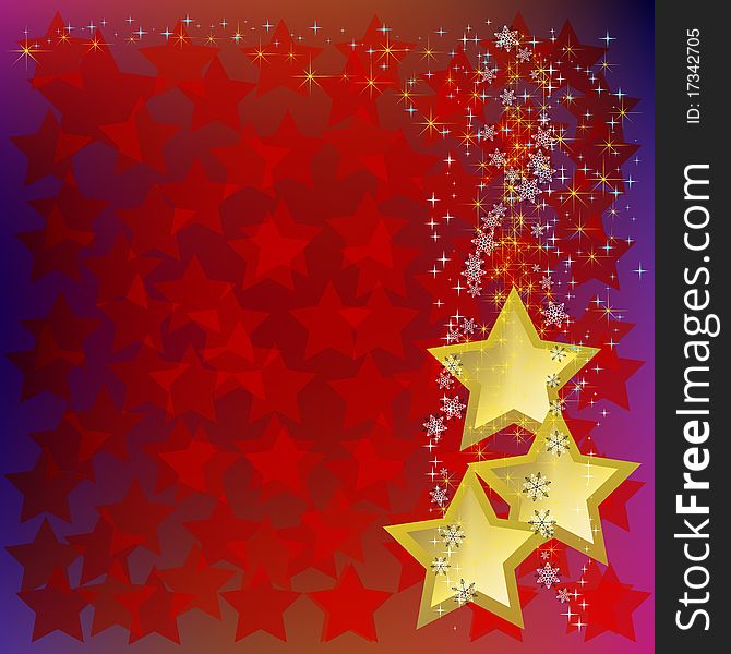 Abstract christmas background with gold stars on red