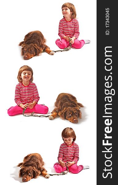 Little girl and dog - collection isolated on white. Little girl and dog - collection isolated on white