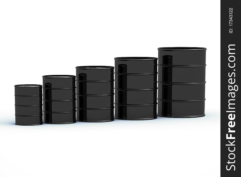 Graph consisting of stacks of barrels illustrating the oil market, isolated on white background