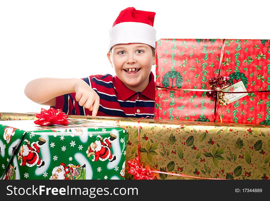 Christmas boy and large presents. Christmas boy and large presents