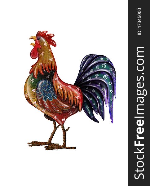 A beautiful cock with noen light on white background