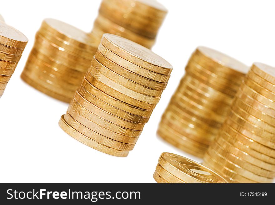 Golden coins isolated over white