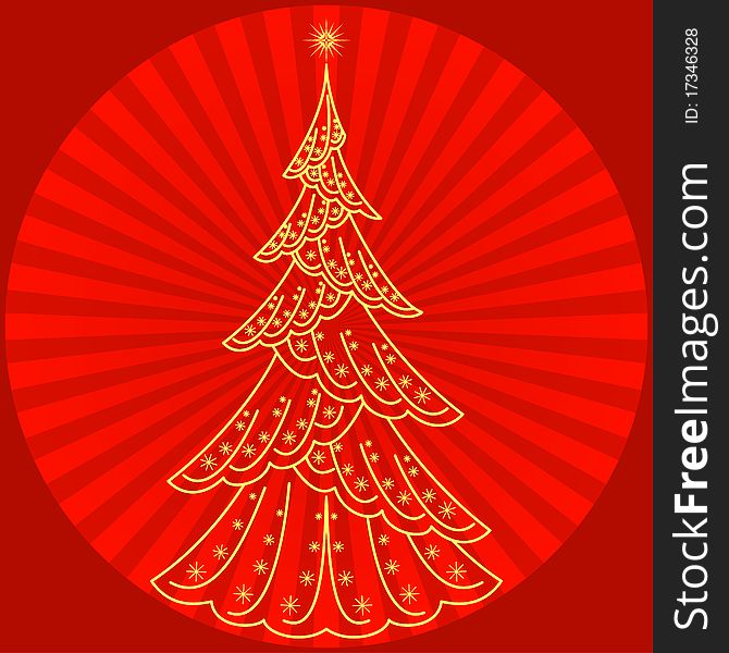 Christmas fir-tree, pictogram, holiday symbol on abstract red background. Christmas fir-tree, pictogram, holiday symbol on abstract red background