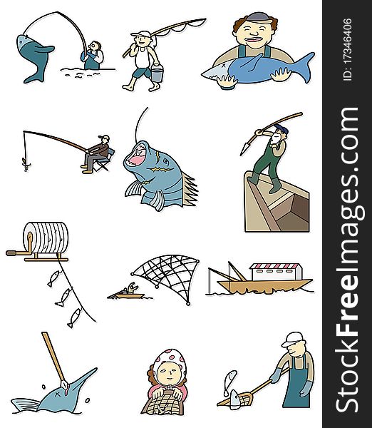 Cartoon fishing icon,vector illustration