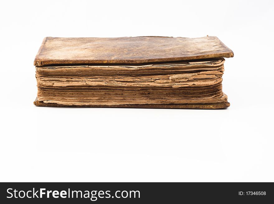 Old antique book from 1739 with leather cover isolated on white. Old antique book from 1739 with leather cover isolated on white