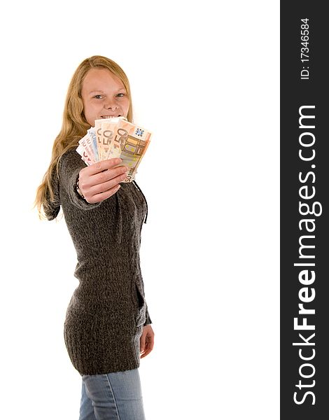 Young lady holding a lot of money. Young lady holding a lot of money