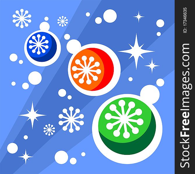 Christmas balls and snowflakes on a blue background. Christmas balls and snowflakes on a blue background.
