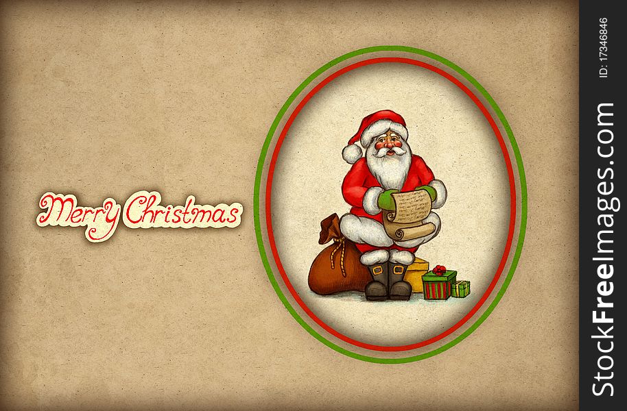 Christmas greeting card with illustration of Santa Claus. Christmas greeting card with illustration of Santa Claus