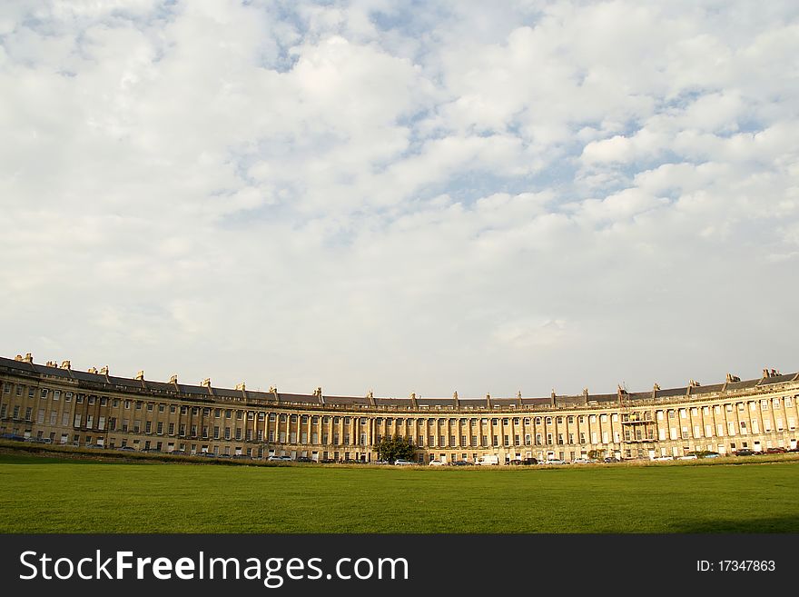 Viewed from across the green, Bath's Royal Crescent is a Georgian masterpiece. Viewed from across the green, Bath's Royal Crescent is a Georgian masterpiece