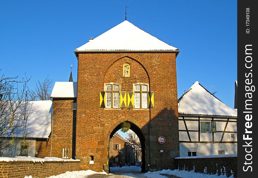 Old city gate in Germany in winter