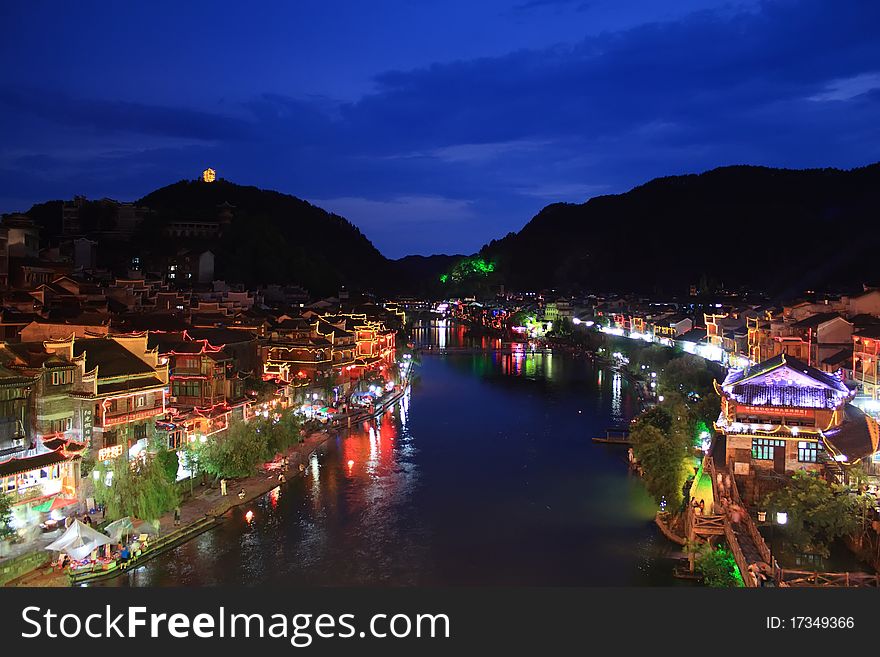 Night scenes in Fenghuang Ancient Town, China. Night scenes in Fenghuang Ancient Town, China