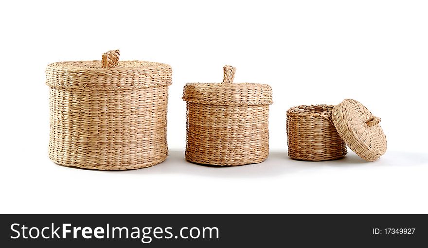 Wicker boxes. Isolated on white background.