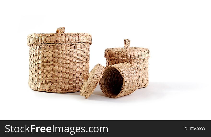 Wicker boxes. Isolated on white background.