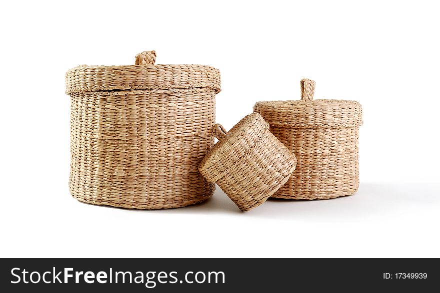 Wicker boxes. Isolated on white background.