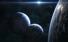 Planets Of Deep Space In The Light Of A Blue Star Stock Photography