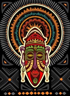 African Mask On A Background With Geometric Ornament Royalty Free Stock Photo