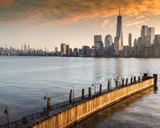 Captivating Aerial View Of NYC Skyline In The Early Morning Sun Royalty Free Stock Photos