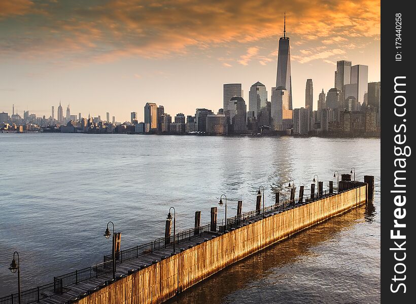 Captivating aerial view of NYC skyline in the early morning sun