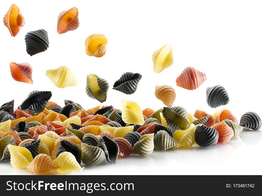 Multicolored Pasta On A White Background