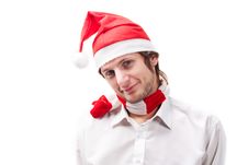 Man In The Santa Claus Hat Royalty Free Stock Photography