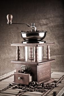 Dark Composition Of Coffee Mill And Coffee Beans Stock Photo Dark Composition Of Coffee Mill And Coffee Beans Stock Photo