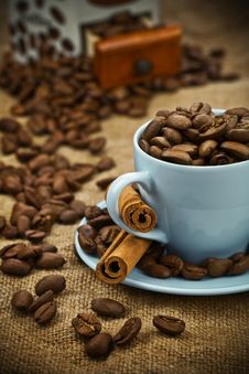 Composition Of Coffee Beans And Cup Stock Photos Composition Of Coffee Beans And Cup Stock Photos