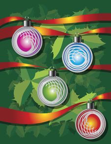 Christmas Background With Ribbons And Globes Stock Photography Christmas Background With Ribbons And Globes Stock Photography