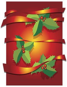 Christmas Background With Leaves And Ribbons Royalty Free Stock Images Christmas Background With Leaves And Ribbons Royalty Free Stock Images
