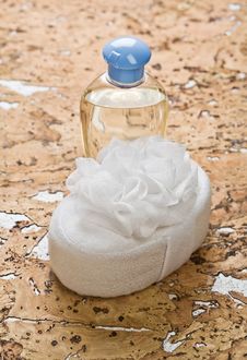 Bath Sponge With Bottle Stock Photo Bath Sponge With Bottle Stock Photo