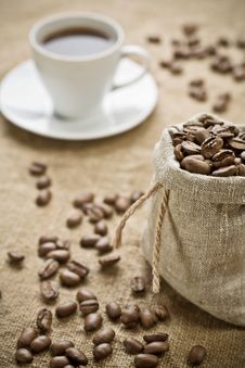 Coffee Beans And Cup Of Coffee Stock Photos Coffee Beans And Cup Of Coffee Stock Photos