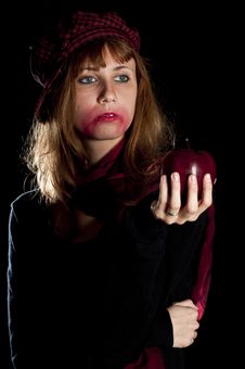 Girl With Red Socks Hat Scarf And Apple Royalty Free Stock Images Girl With Red Socks Hat Scarf And Apple Royalty Free Stock Images