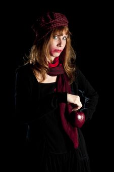 Girl With Red Socks Hat Scarf And Apple Stock Photography Girl With Red Socks Hat Scarf And Apple Stock Photography