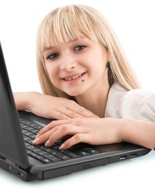 Smiling Young Girl With Laptop Stock Image