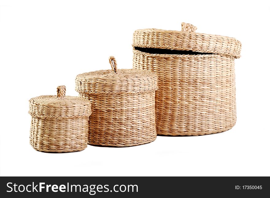 Wicker boxes. Isolated on white background.