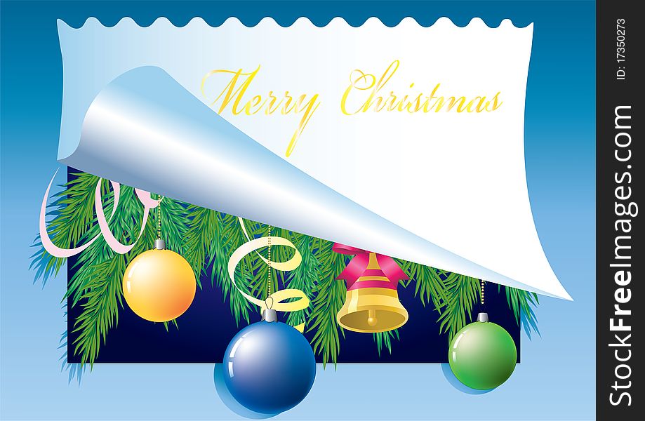 Christmas background with sheet of paper, colour ball and branch of the pine. Christmas background with sheet of paper, colour ball and branch of the pine.