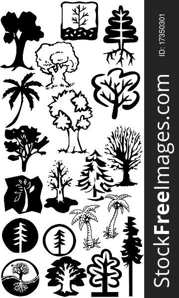 Detailed vectoral tree silhouettes collection