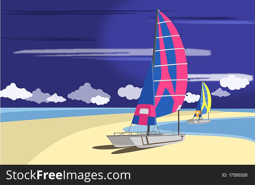Two sailboat on the beach