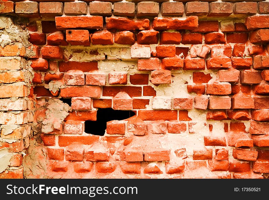 Old Destroyed Brick Wall