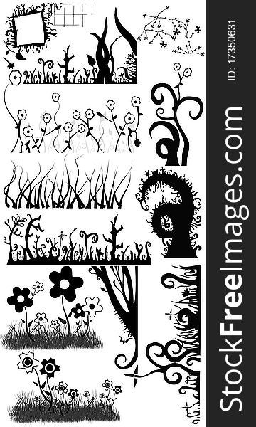 Flower and grass abstract silhouettes collection. Flower and grass abstract silhouettes collection