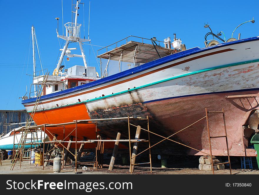 Boat maintenance site on Paros island, Greece. Boat maintenance site on Paros island, Greece