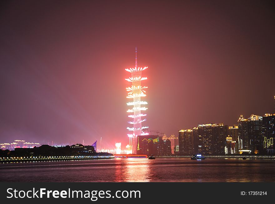 Fireworks of The 16th Asian games in Guangzhou China;