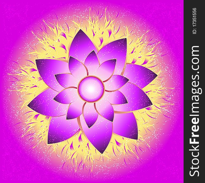 Abstract bright purple flower on a yellow purple background, vector illustration, eps10. Abstract bright purple flower on a yellow purple background, vector illustration, eps10