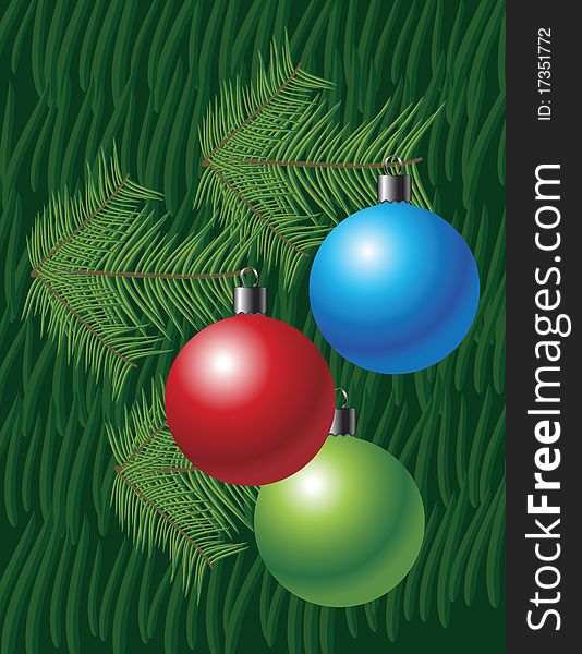 Christmas Background With Globes And Pine Leaves