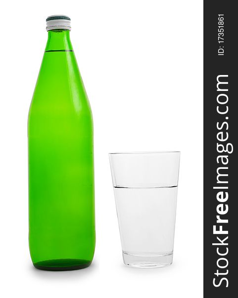 Green Bottle And Glass Of Water