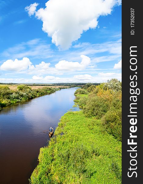 Blue River, Cloud Sky, Green Shores.