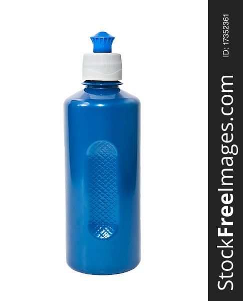 Blue plastic bottle with a white background